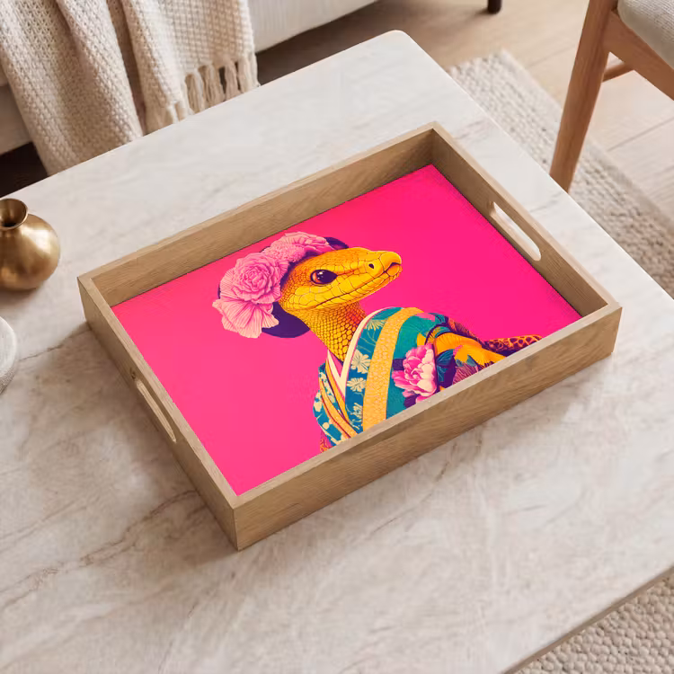 Tray - Lizard - Flowers - Pink - Kimono — 2