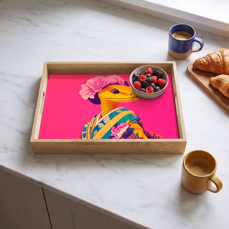 Tray - Lizard - Flowers - Pink - Kimono — 3