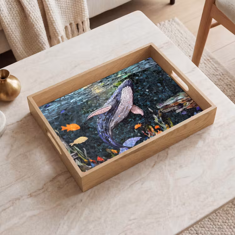 Tray - Mosaic - Whale - Coral - Water — 2
