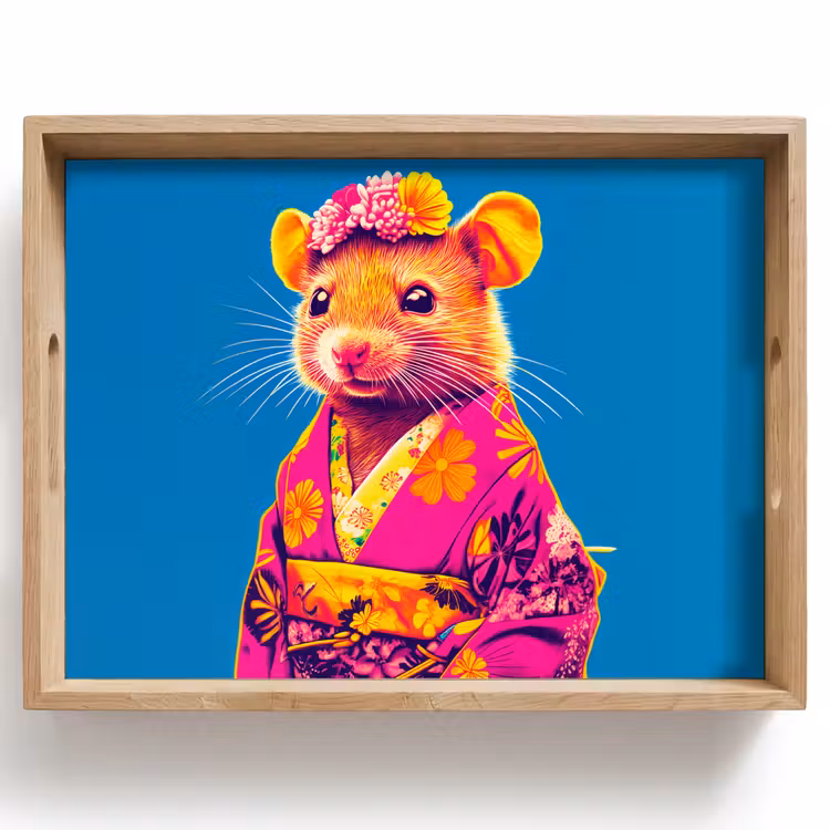 Tray - Mouse - Kimono - Flowers - Blue — 1