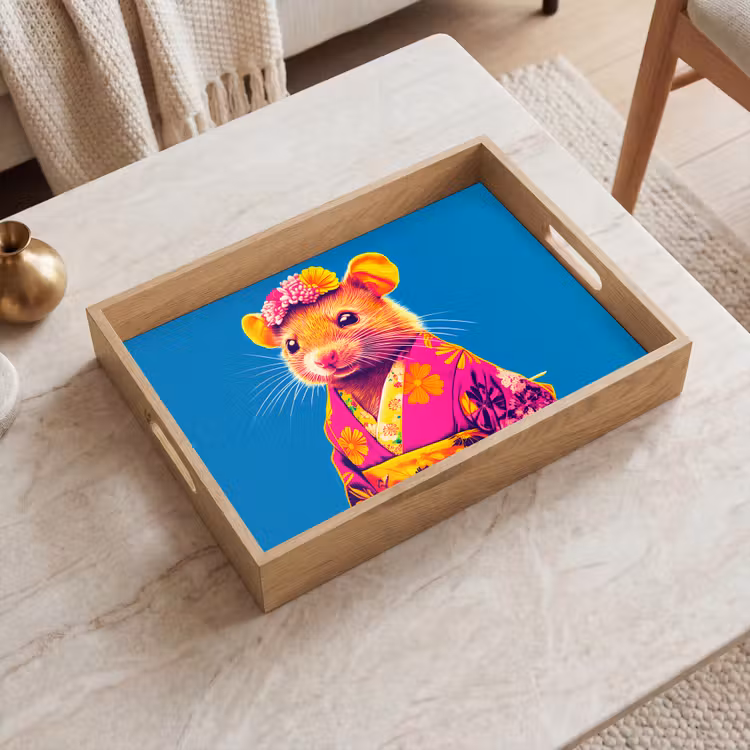 Tray - Mouse - Kimono - Flowers - Blue — 2