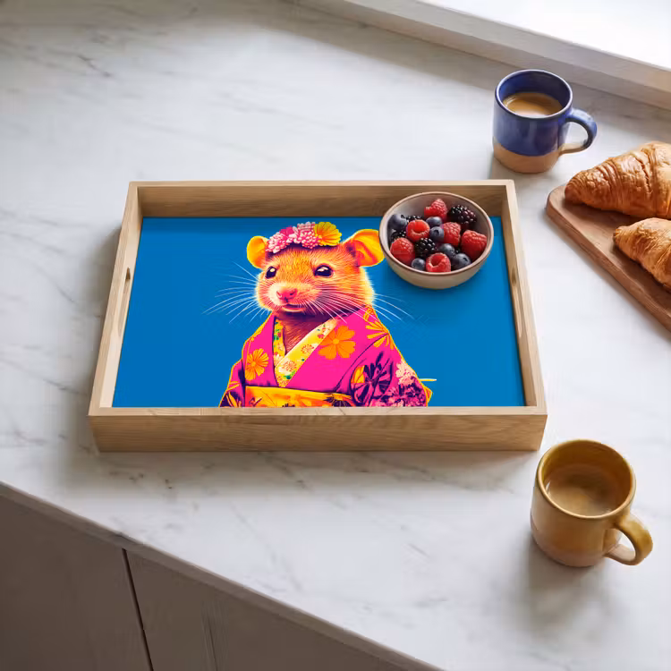 Tray - Mouse - Kimono - Flowers - Blue — 3