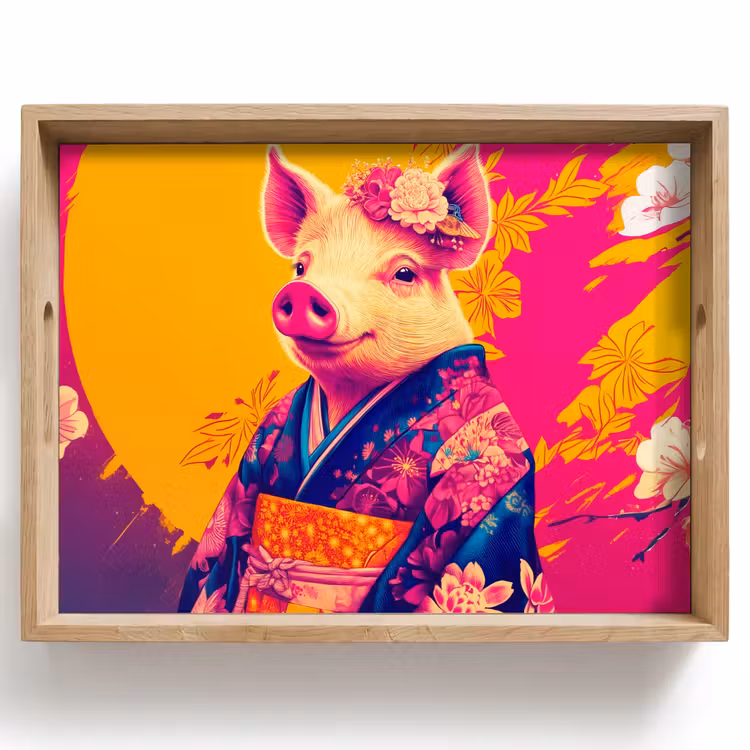 Tray - Pig - Flower crown - Kimono - Abstract — 1