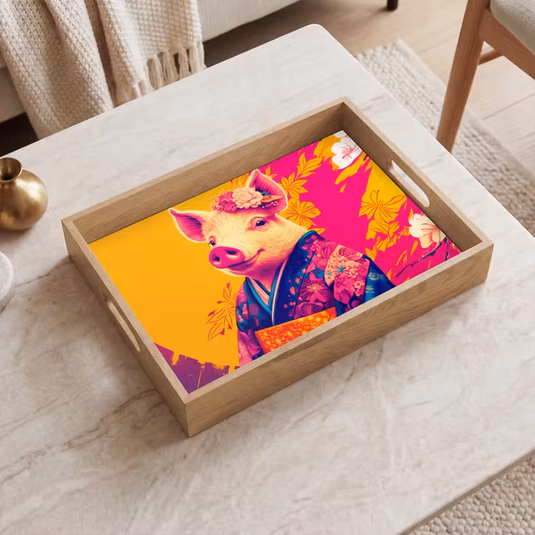 Tray - Pig - Flower crown - Kimono - Abstract — 2