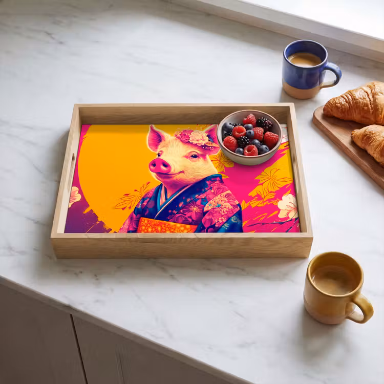 Tray - Pig - Flower crown - Kimono - Abstract — 3