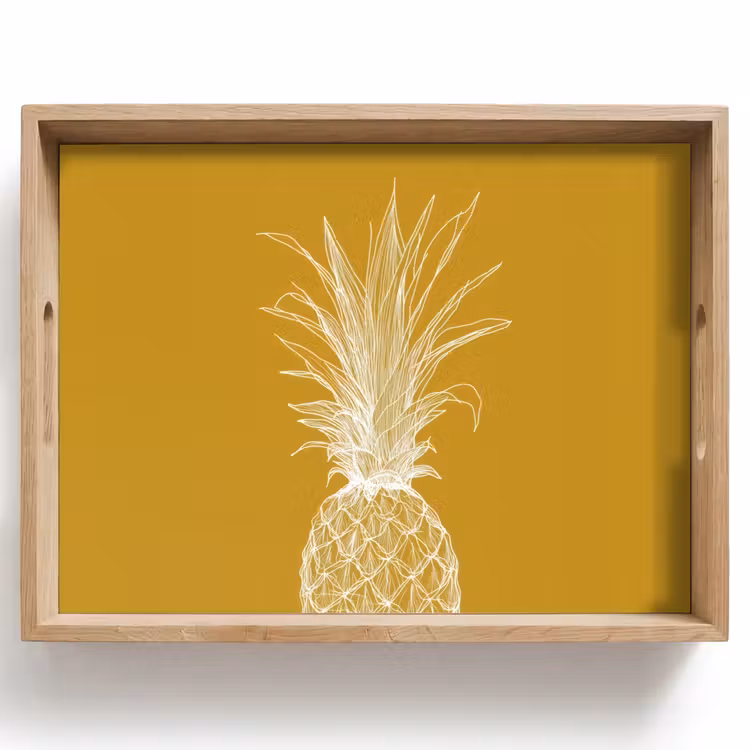 Tray - Line illustration - Pineapple - Leaf crown - Ochre yellow — 1