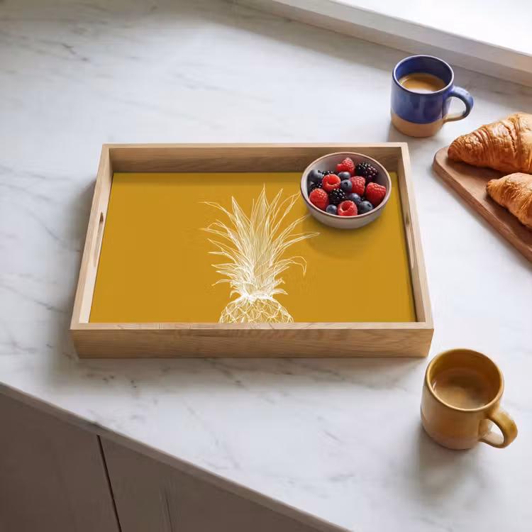 Tray - Line illustration - Pineapple - Leaf crown - Ochre yellow — 3