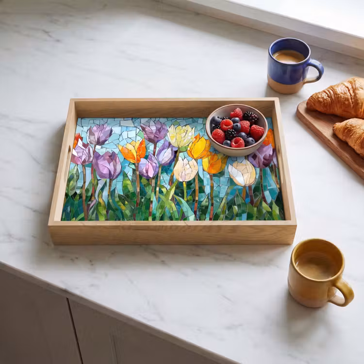 Tray - Mosaic - Field - Tulips - Colorful — 3