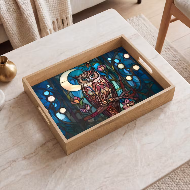 Tray - Owl - Mosaic - Moon - Night — 2