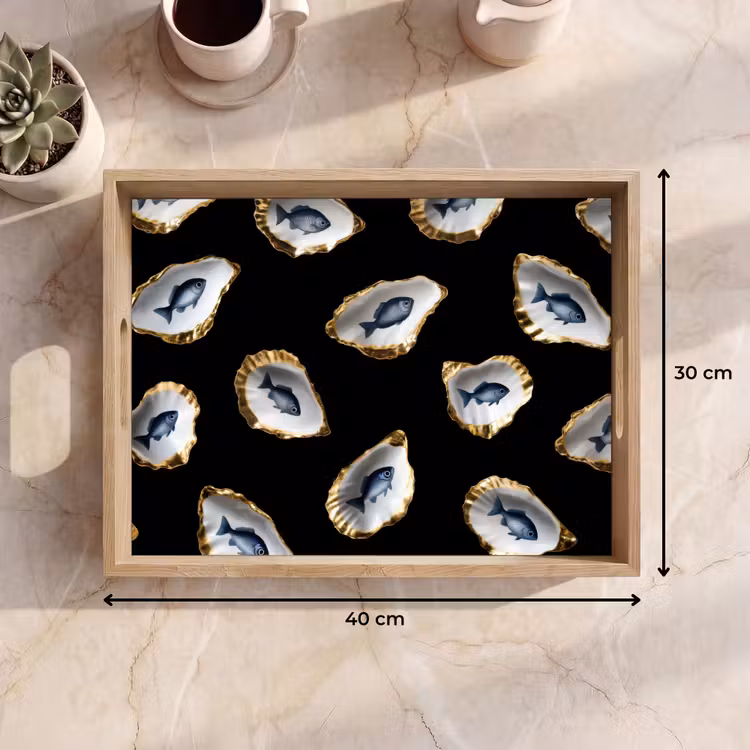 Tray - Oysters - Fish - Blue - Gold — 8