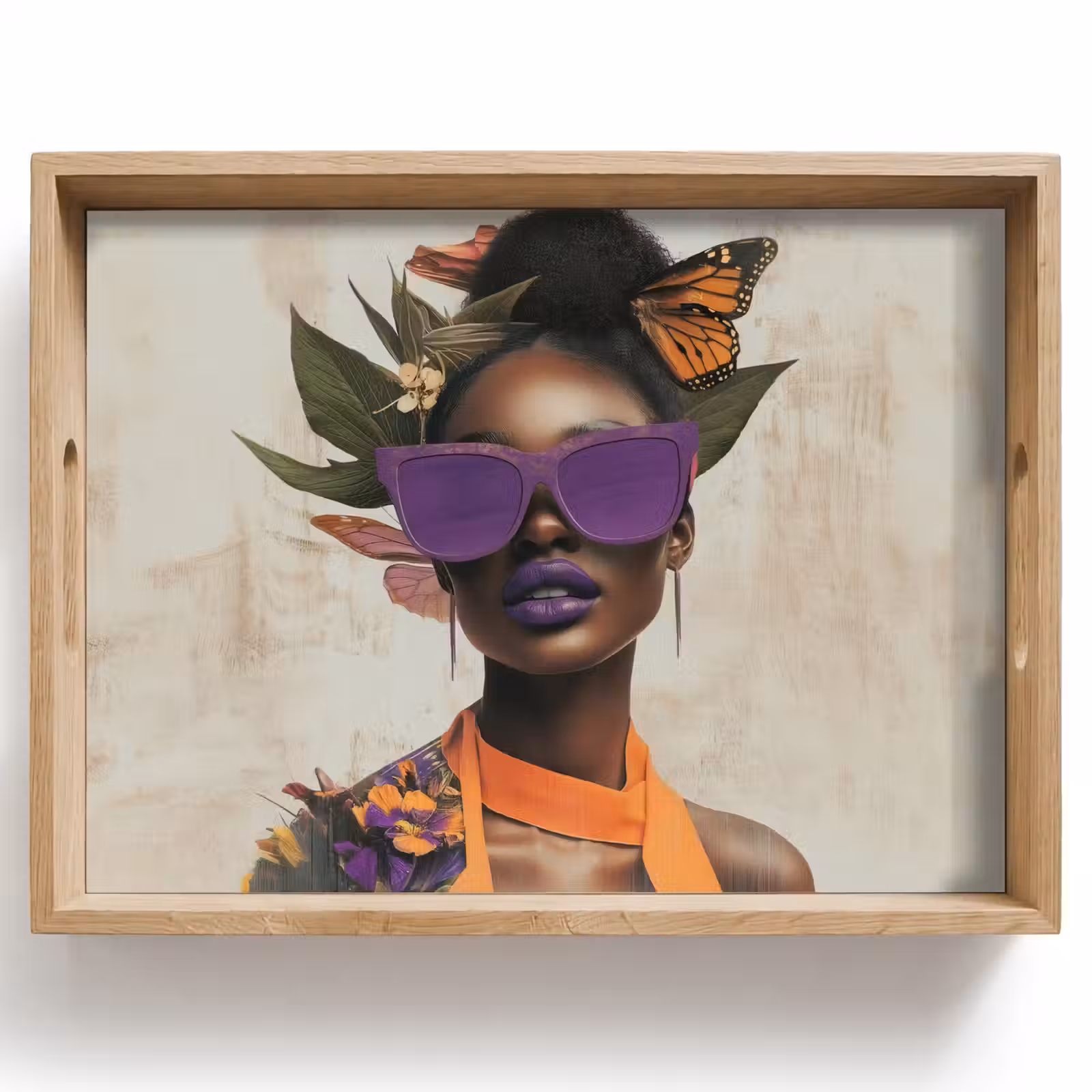 Tray - Woman - Sunglasses - Butterfly - Flowers — 1