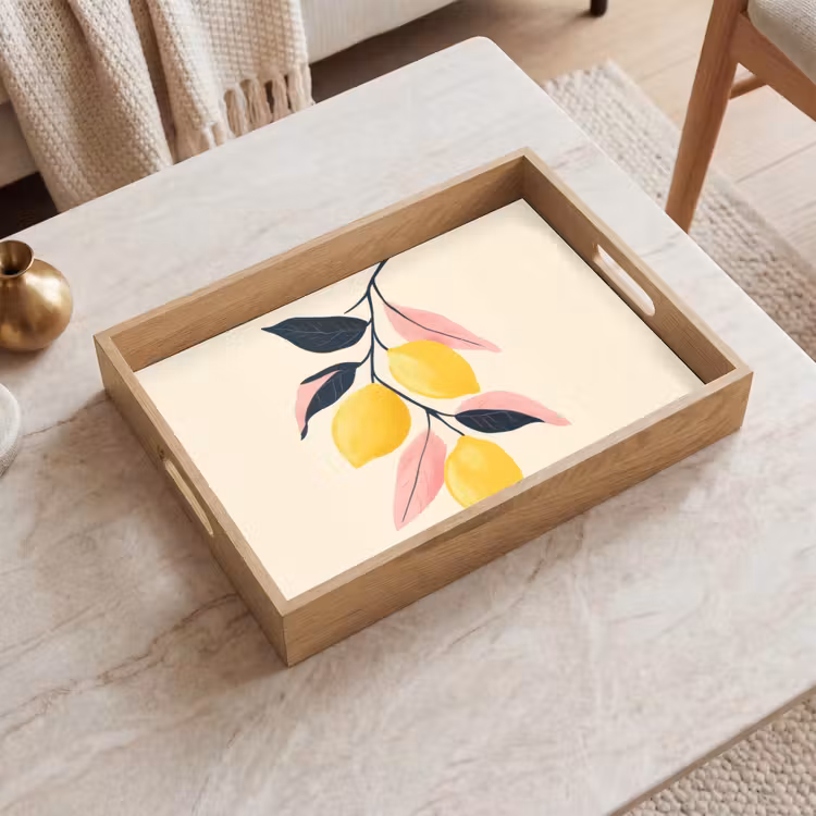 Tray - Lemons - Bright yellow - Branch - Leaves — 2