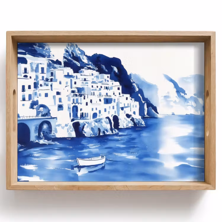Tray - Village - Rock Wall - Rowboat - Water — 1
