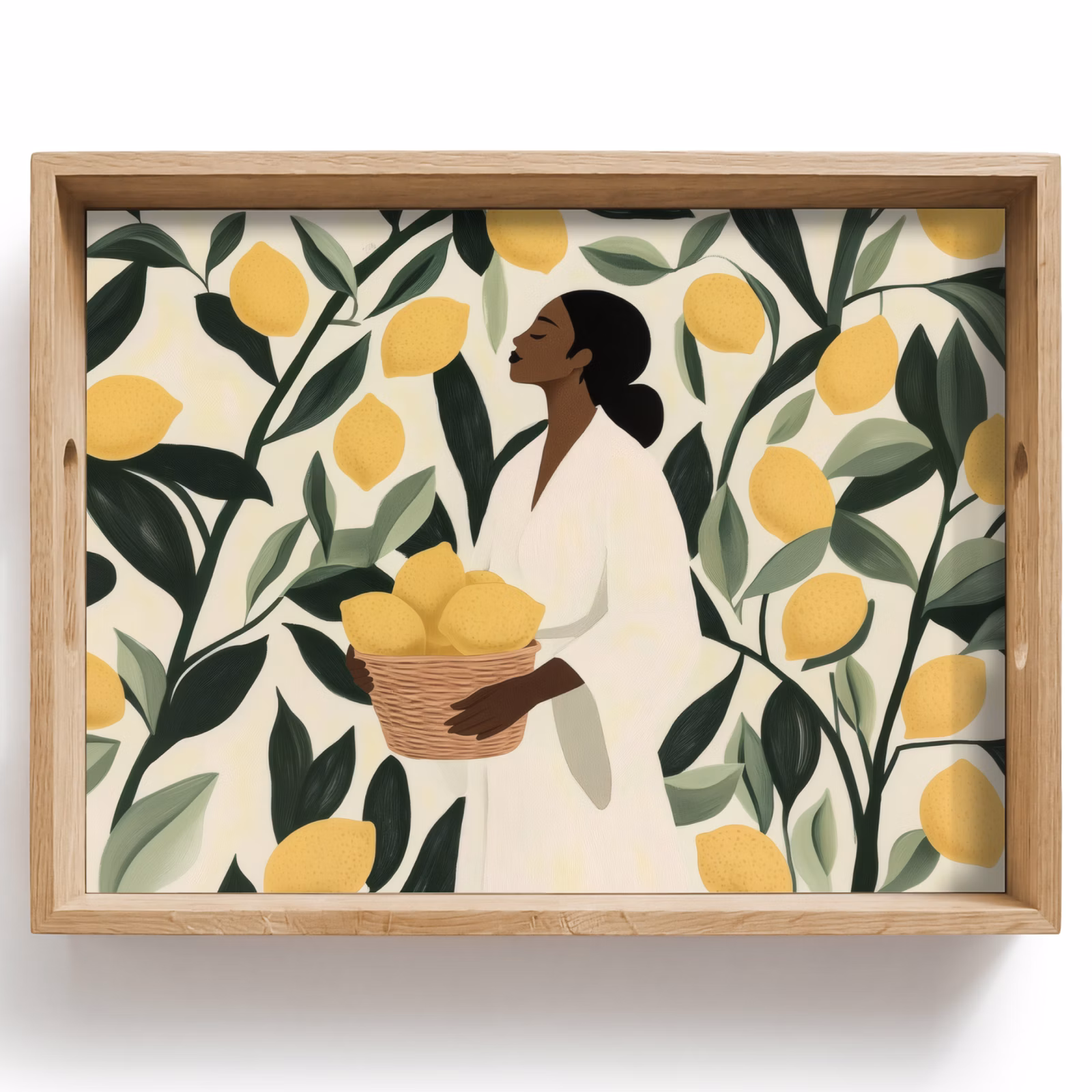 Tray - Woman - Basket - Lemons - Leaves — 1