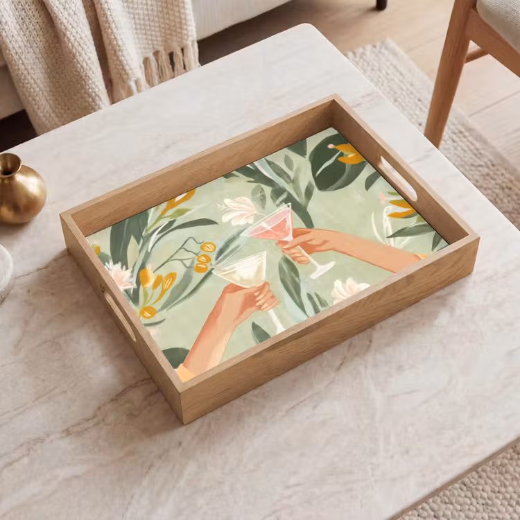 Tray - Glasses - toasts - leaves - green — 2