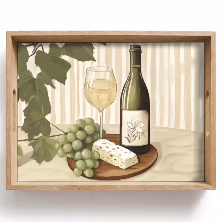 Tray - Wine - grapes - cheese - leaves — 1