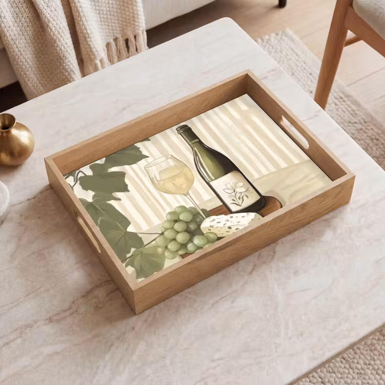 Tray - Wine - grapes - cheese - leaves — 2
