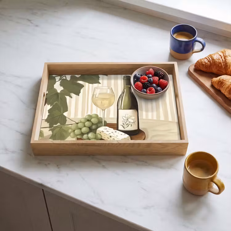 Tray - Wine - grapes - cheese - leaves — 3