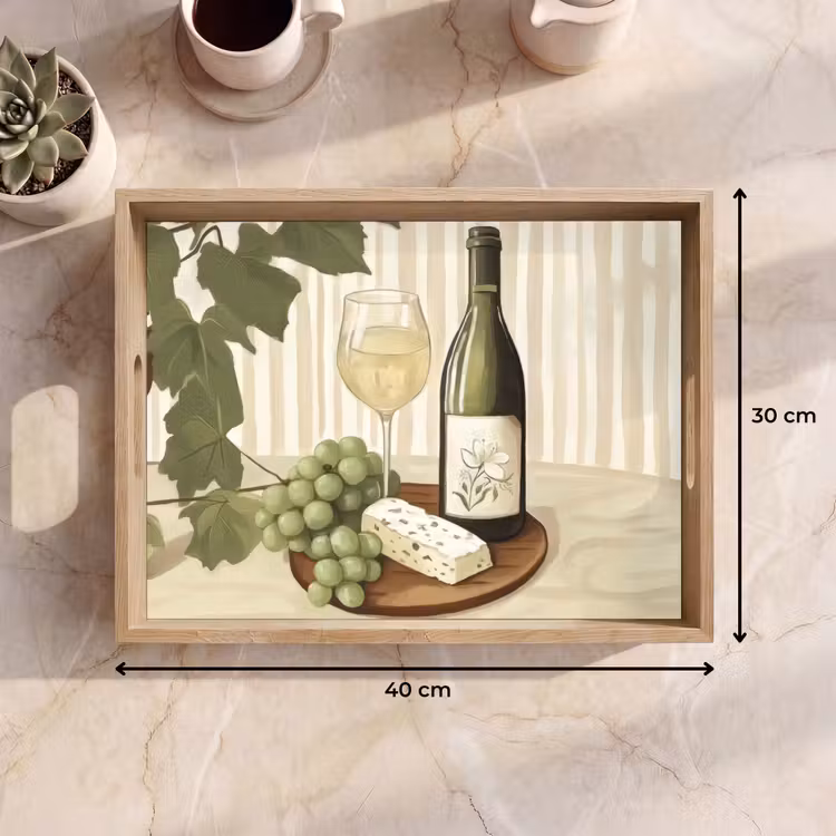 Tray - Wine - grapes - cheese - leaves — 8