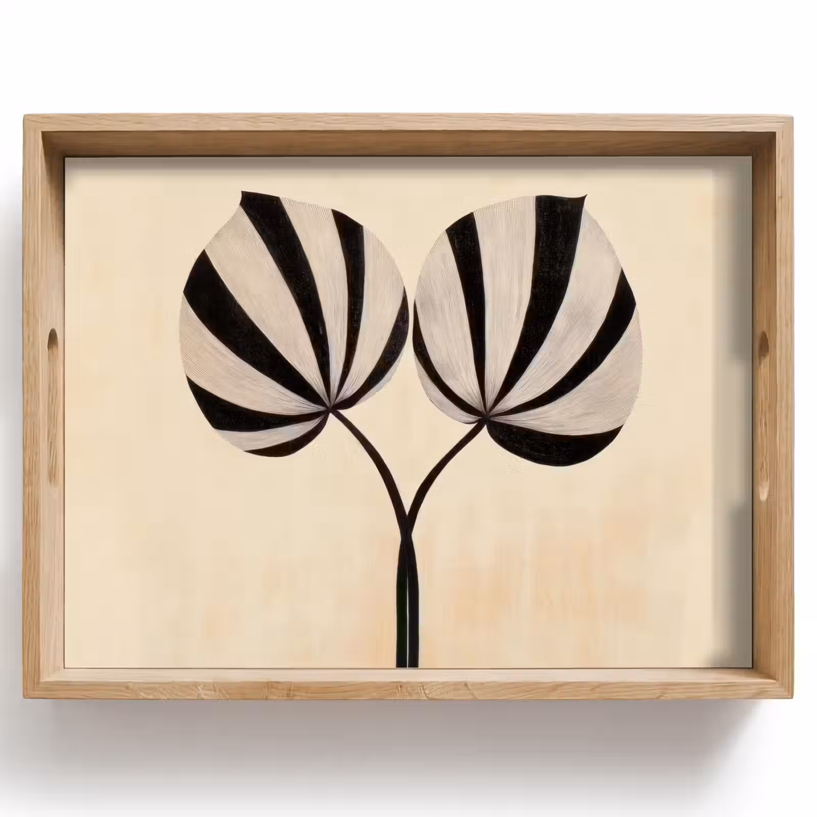 Tray - Leaves - Striped - Stem - Beige — 1