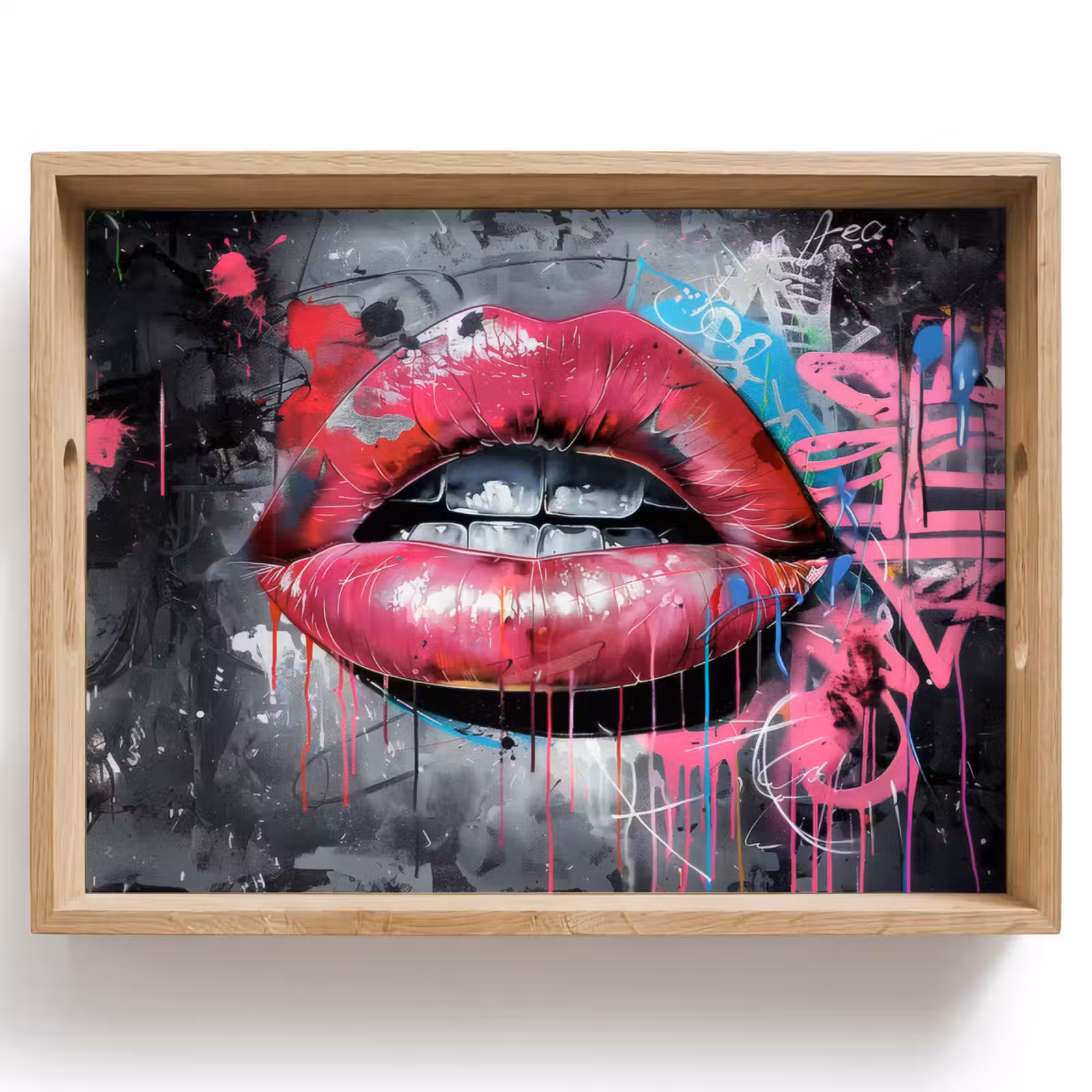 Tray - Lips - Bright pink - Graffiti - Paint stripes — 1