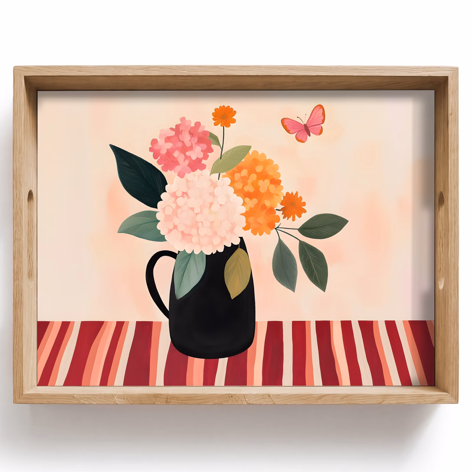 Tray - Vase - Flowers - Butterfly - Red — 1