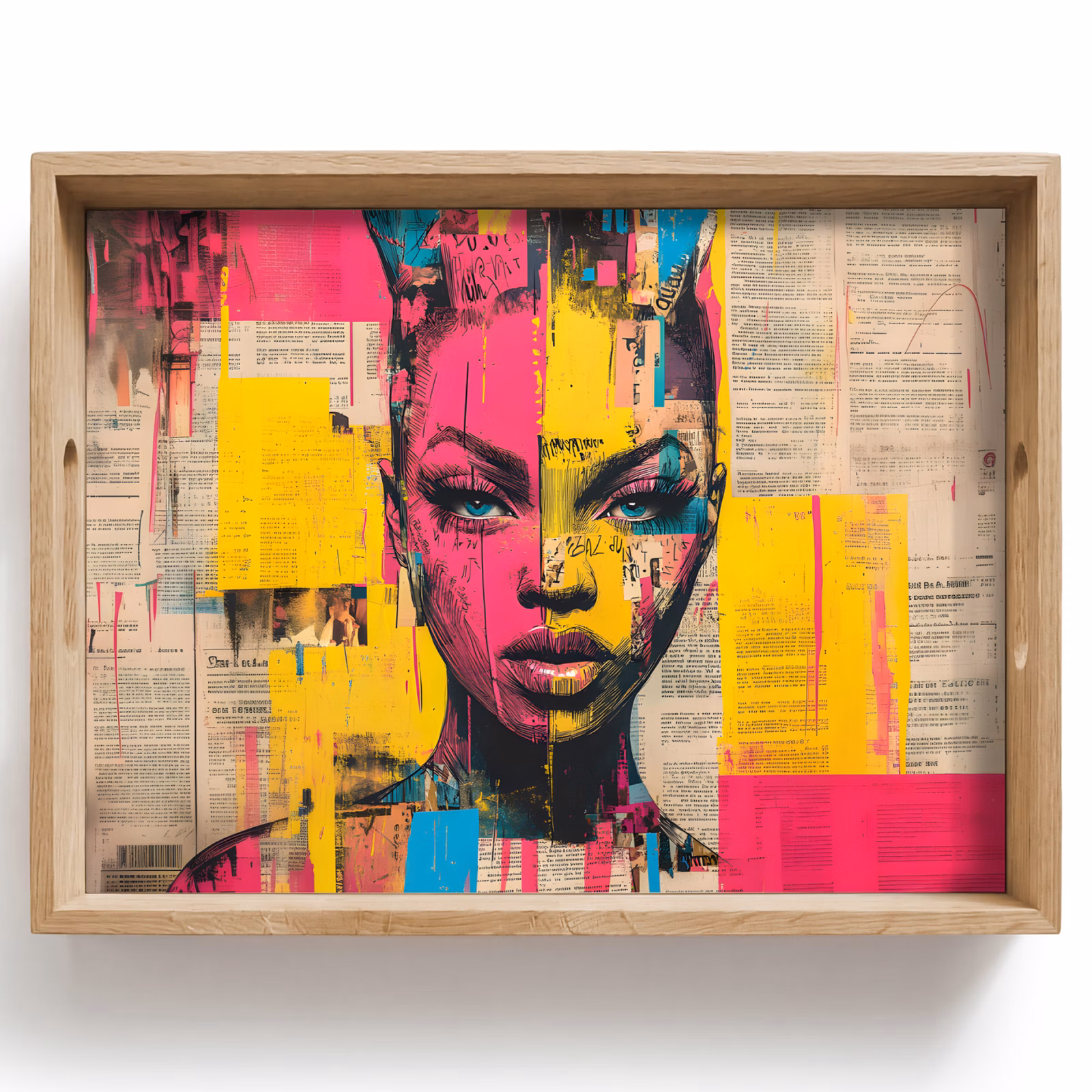 Tray - Women's face - Newsprint - Abstract - Pink — 1