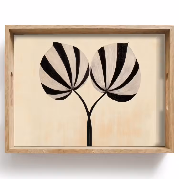 Tray - Leaves - Striped - Stem - Beige — 1