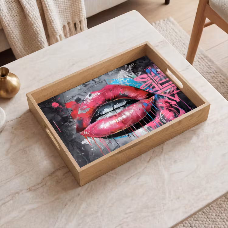 Tray - Lips - Bright pink - Graffiti - Paint stripes — 2