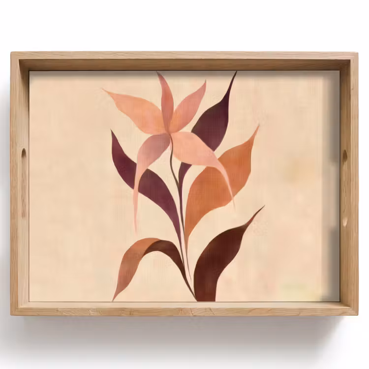 Tray - Minimalist - Flower - Leaves - Beige — 1