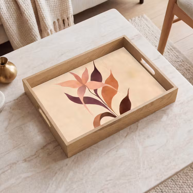 Tray - Minimalist - Flower - Leaves - Beige — 2
