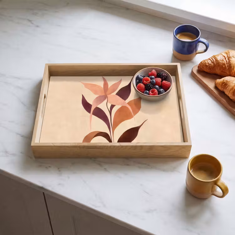 Tray - Minimalist - Flower - Leaves - Beige — 3