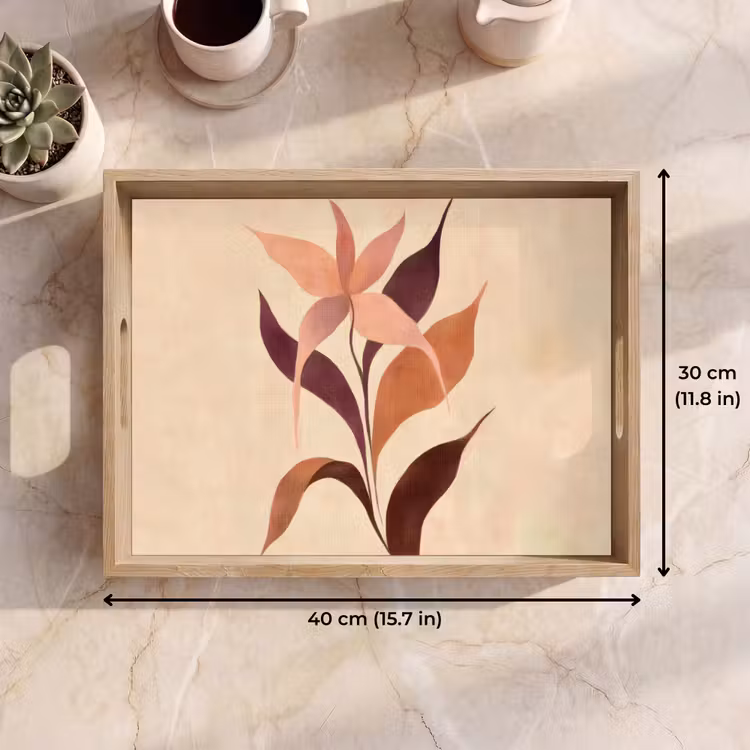 Tray - Minimalist - Flower - Leaves - Beige — 7