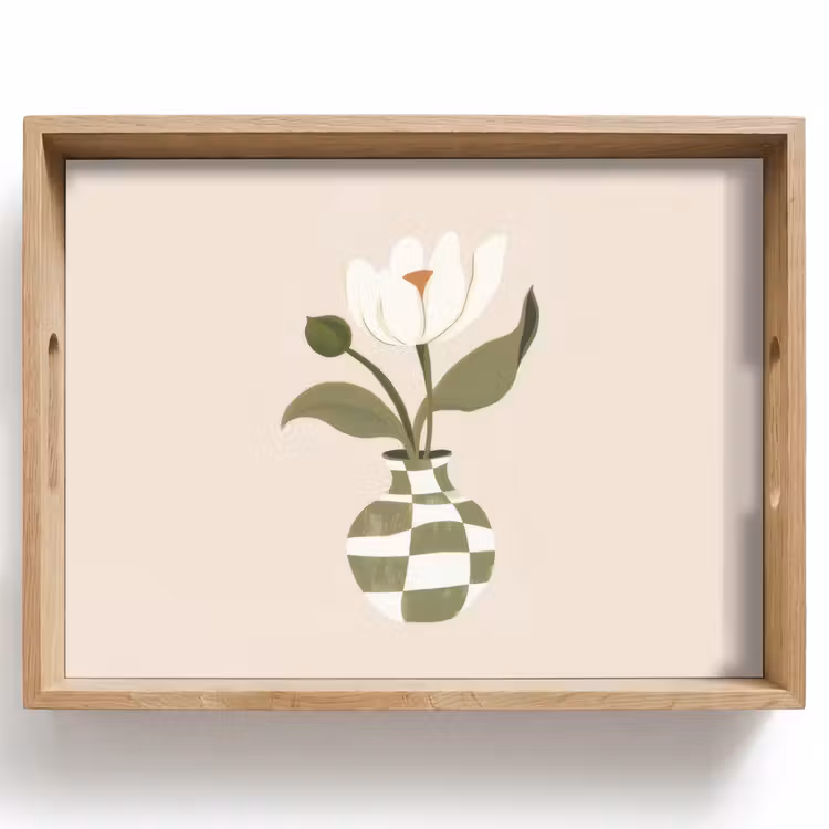 Tray - Vase - Checkered - Flower - Green — 1