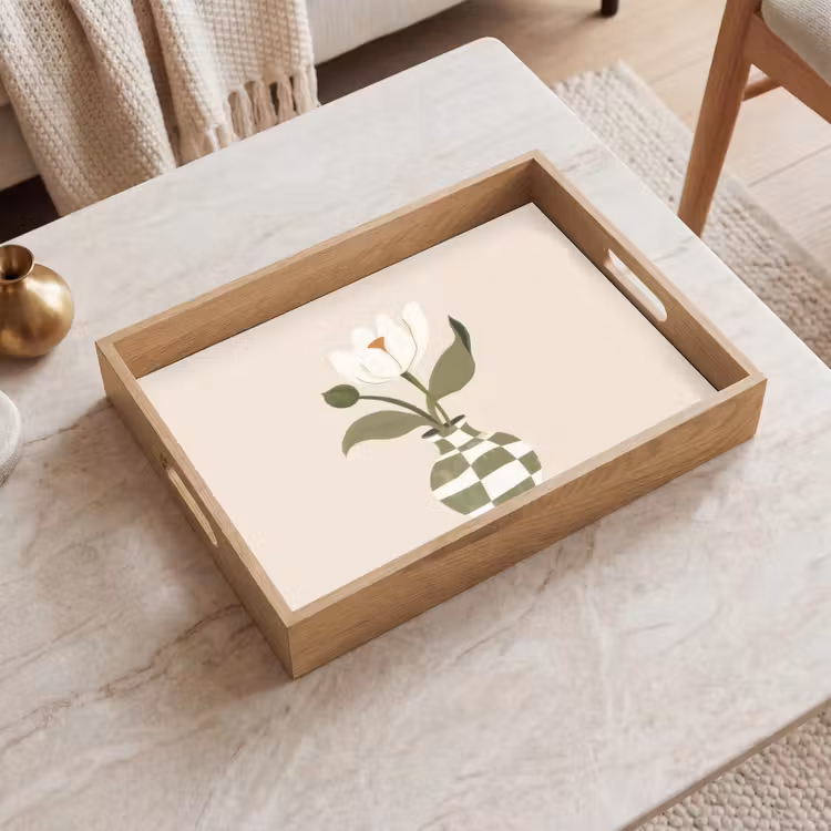Tray - Vase - Checkered - Flower - Green — 2