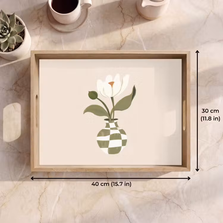 Tray - Vase - Checkered - Flower - Green — 7