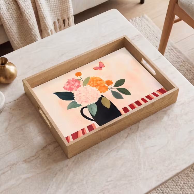 Tray - Vase - Flowers - Butterfly - Red — 2