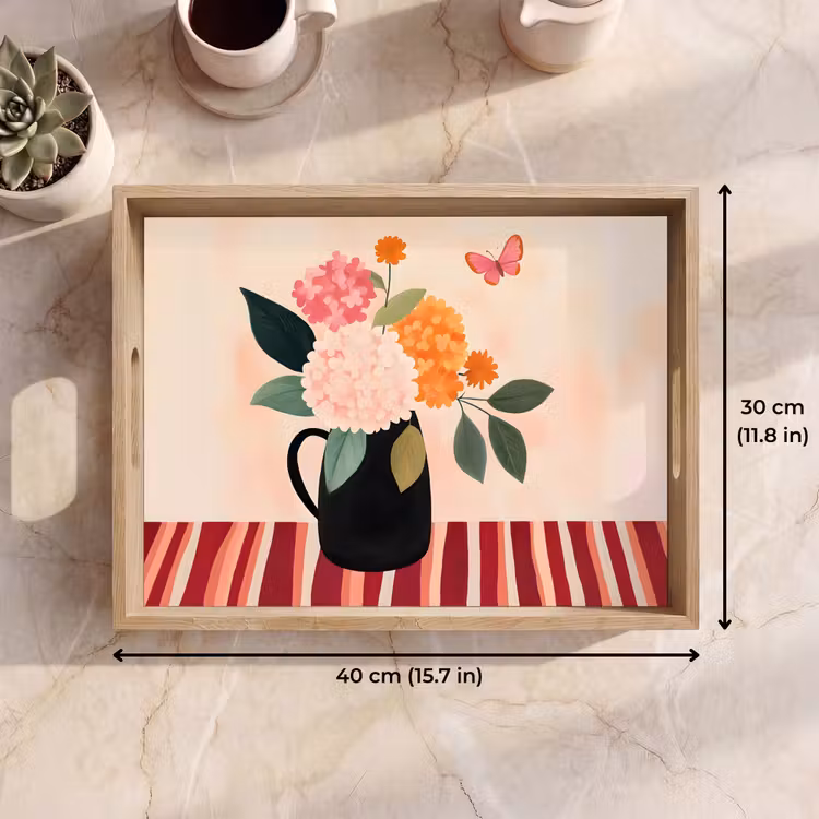 Tray - Vase - Flowers - Butterfly - Red — 7