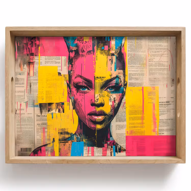 Tray - Women's face - Newsprint - Abstract - Pink — 1