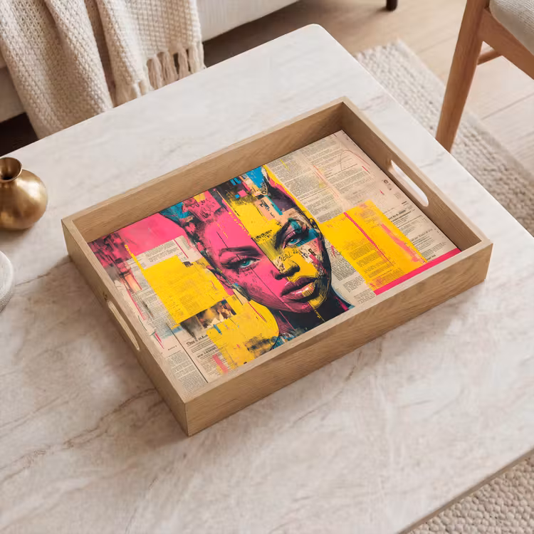 Tray - Women's face - Newsprint - Abstract - Pink — 2