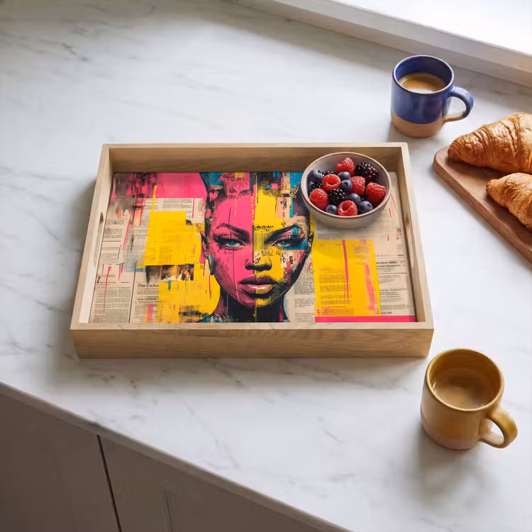 Tray - Women's face - Newsprint - Abstract - Pink — 3