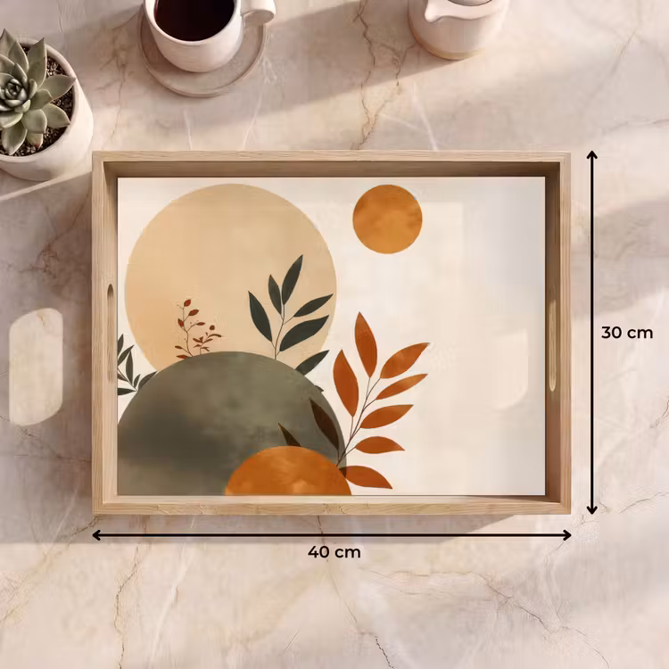 Tray - Shapes - Round - Leaves - Beige — 8