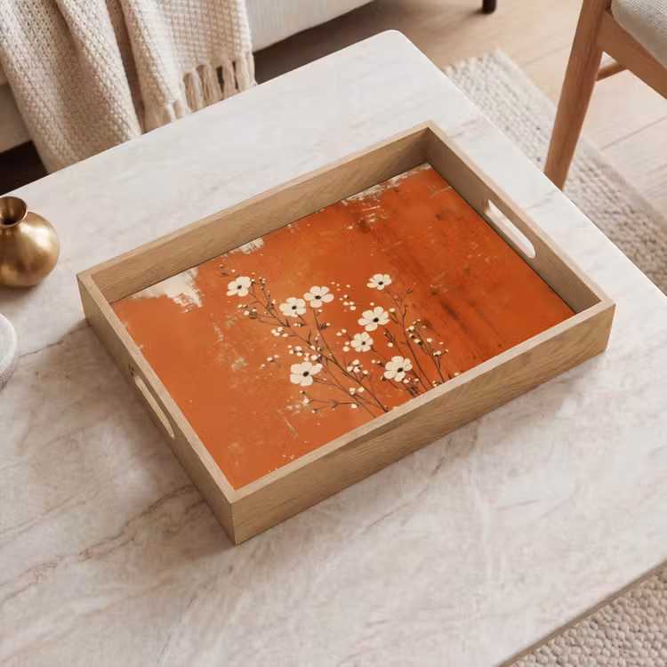 Tray - Flowers - White - Subtle - Rust color — 2
