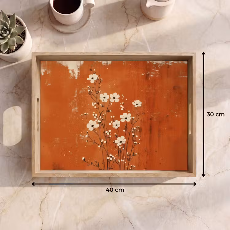Tray - Flowers - White - Subtle - Rust color — 8