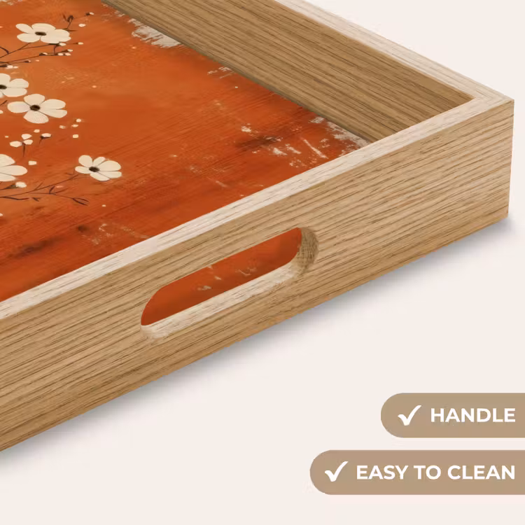 Tray - Flowers - White - Subtle - Rust color — 9