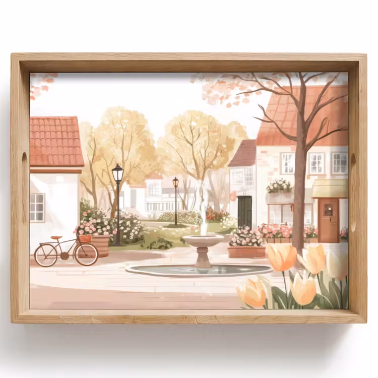 Tray - Village square - Fountain - Tulips — 1