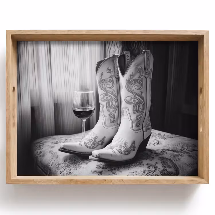 Tray - Wine - Cowboy Boots - Window Light - White — 1
