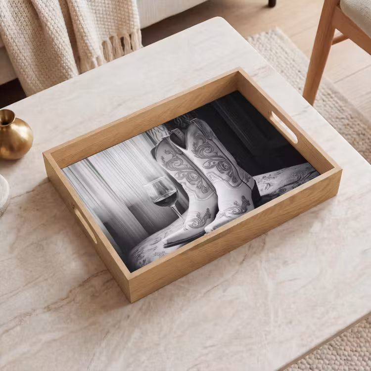 Tray - Wine - Cowboy Boots - Window Light - White — 2