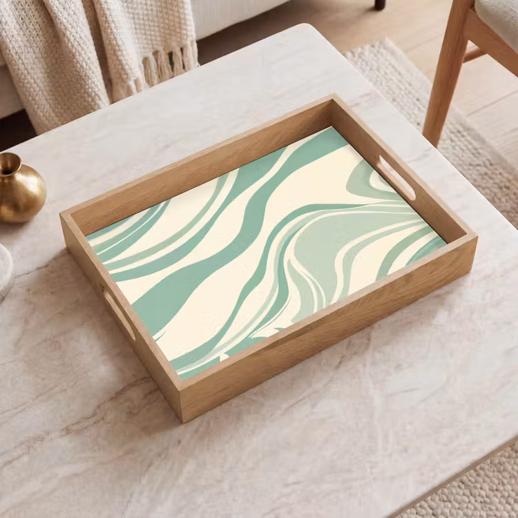 Tray - Organic lines - Mint green - Marble — 2