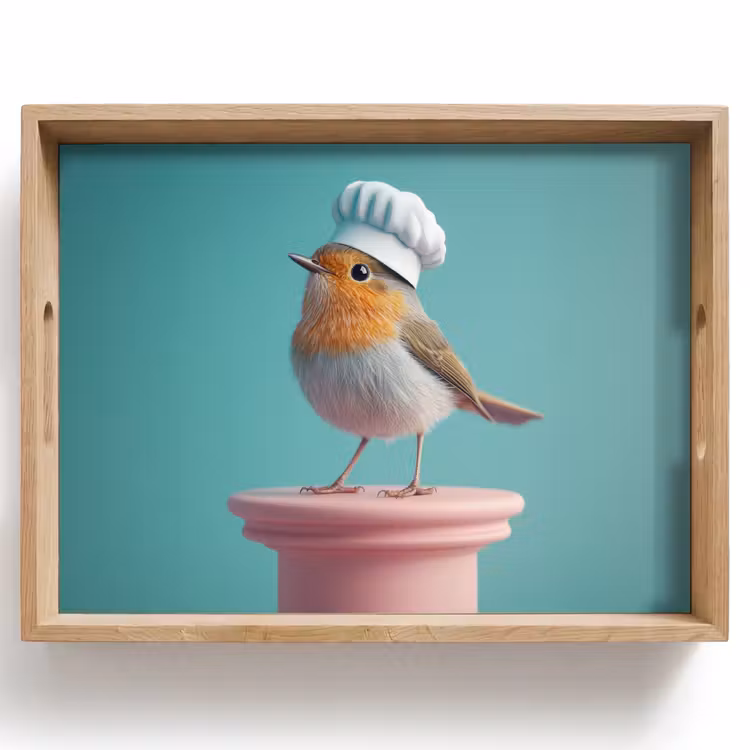 Tray - Robin - Bird - Cook's hat - Pedestal — 1
